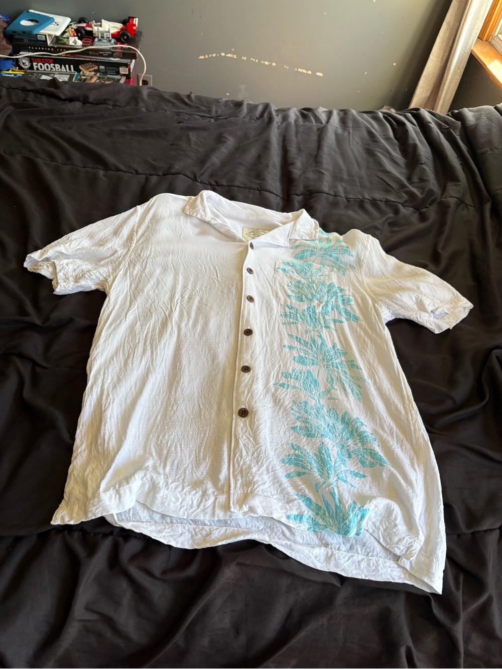 St. John's Bay White Button-Up Shirt Teal Floral Print Size S